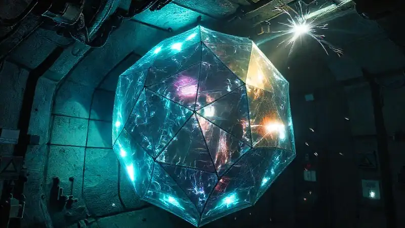 Estructura misteriosa y segura con luz iridiscente