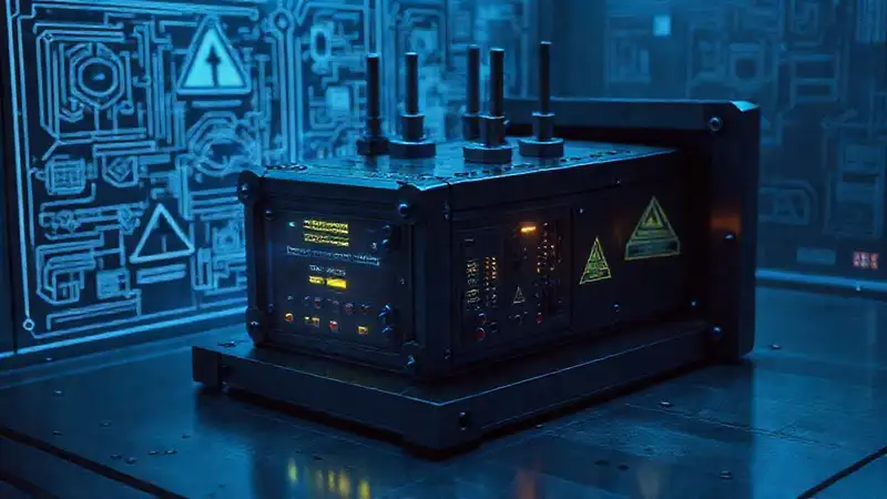 Dispositivo compacto emitiendo campos electromagnéticos futurista