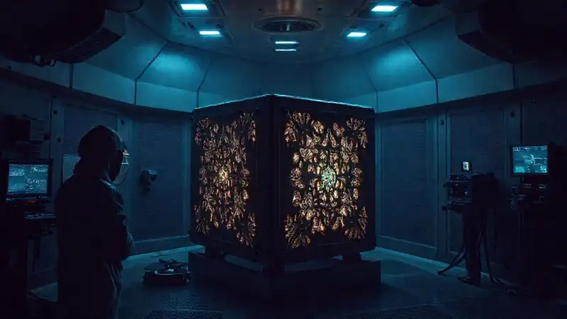 Habitación segura con objeto misterioso y brillante