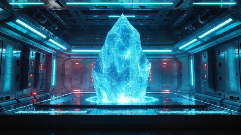 Estructura cristalina futurista en laboratorio seguro