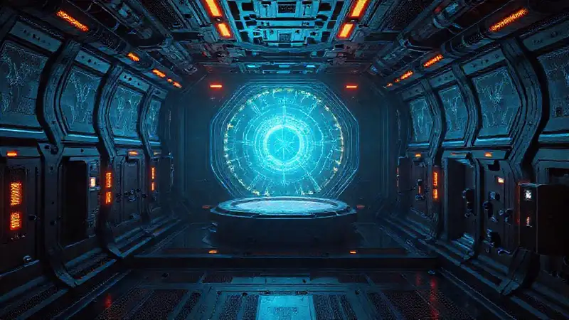 Cámara futurista, energía y distorsiones multidimensionales