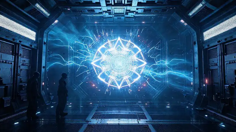 Campo energético misterioso en cámara futurista