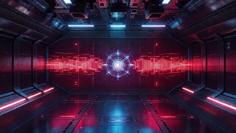 Patrón energético misterioso en cámara futurista