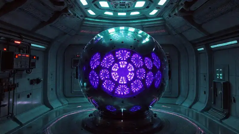 Estructura futurista con signos de peligro