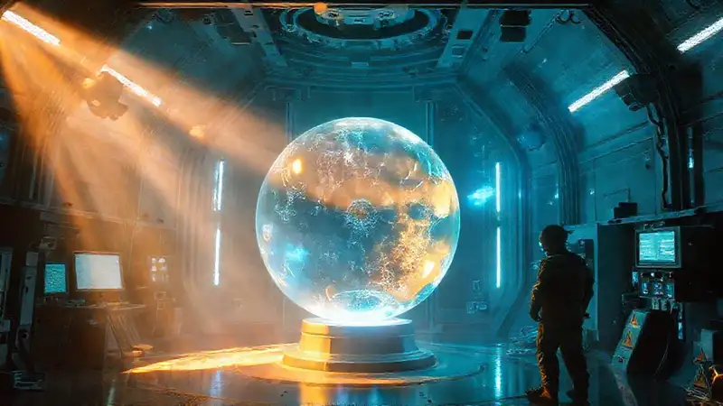 Esfera cristalina en cámara de alta tecnología