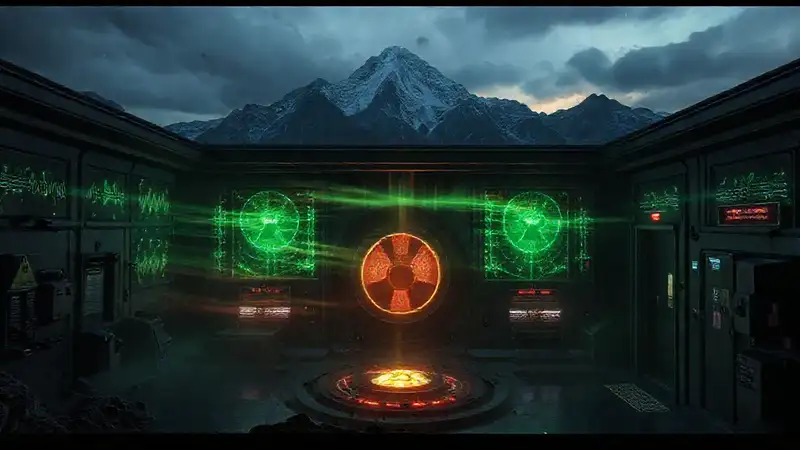 Laboratorio futurista con núcleo energético peligroso