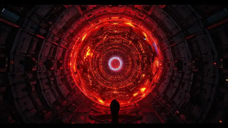 Esfera luminosa misteriosa en cámara futurista