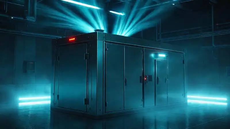 Estructura metálica futurista en cámara de seguridad