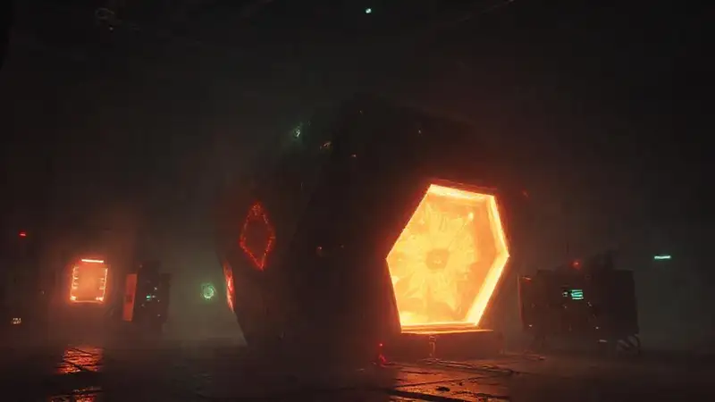 Estructura geométrica luminosa y misteriosa científica