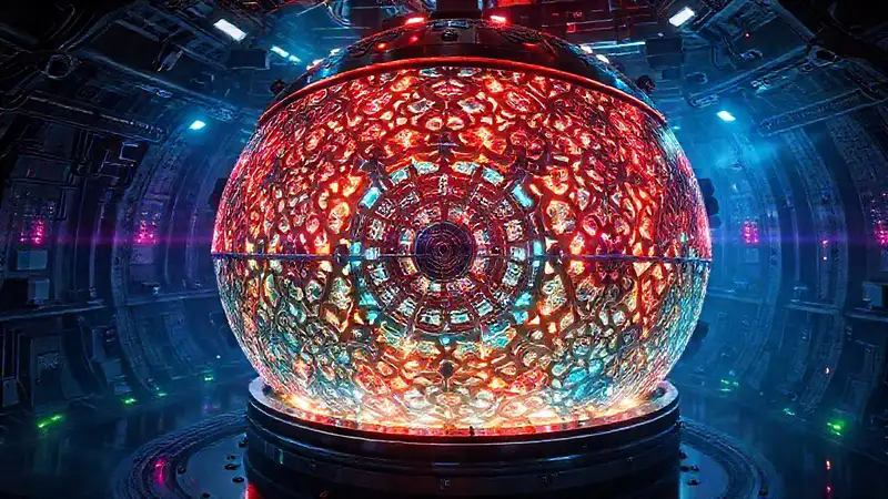 Estructura futurista con patrones fractales y luz