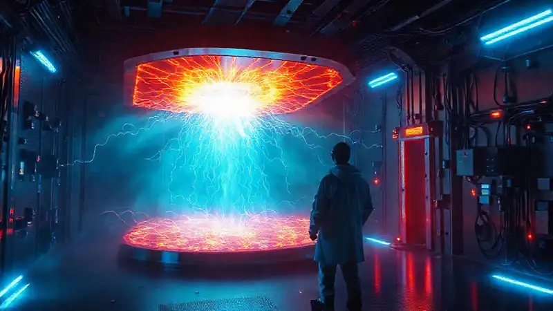 Campo energético peligroso en laboratorio futurista
