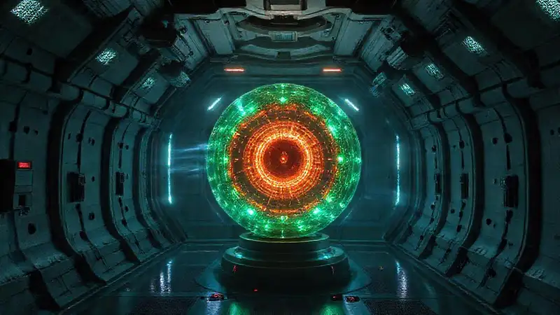 Esfera de energía en cámara futurista controlada