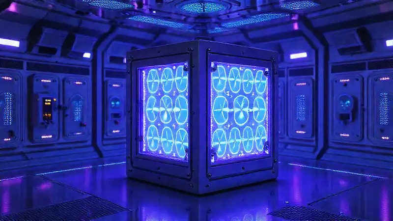 Objeto metálico brillante en entorno futurista y seguro