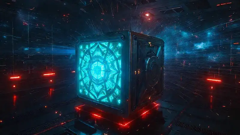 Artefacto metálico misterioso con patrón luminoso