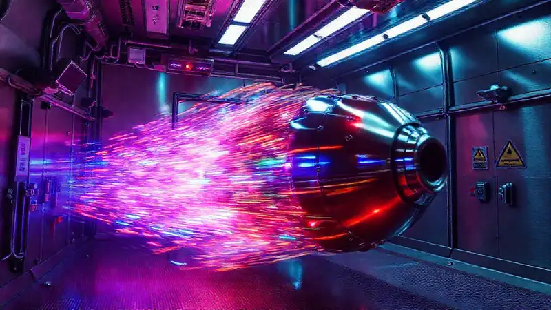 Cápsula futurista con masa metálica en movimiento
