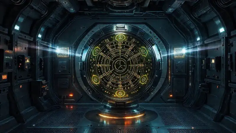 Sala de contención futurista y misteriosa