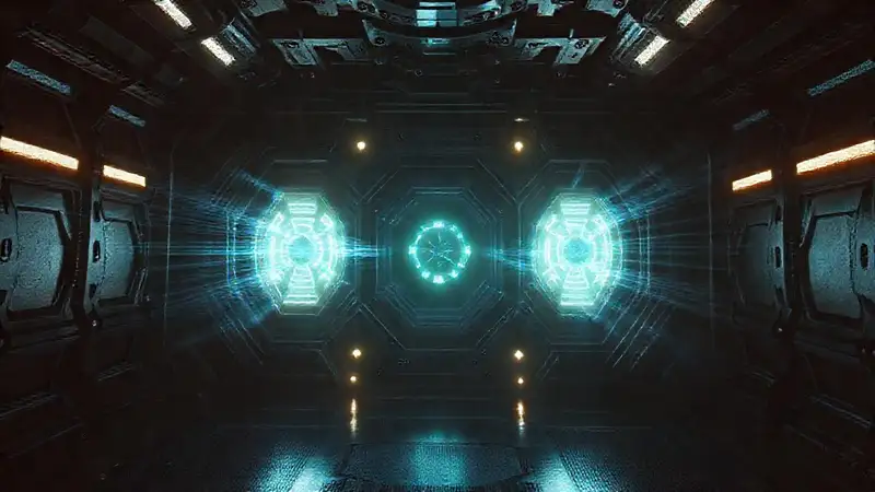 Estructura futurista con patrones y energía misteriosa