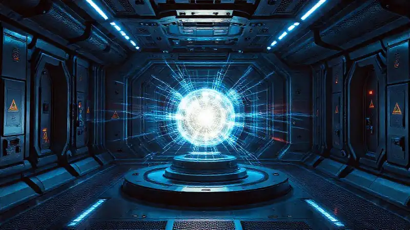 Sala futurista segura con esfera de energía brillante
