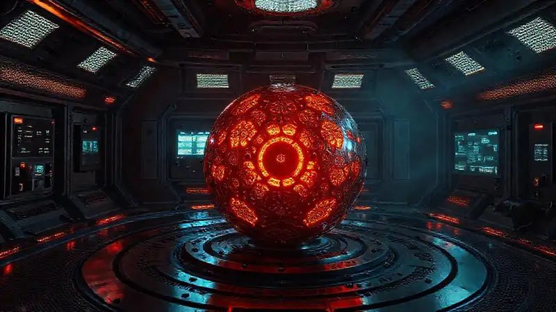 Esfera misteriosa en cámara con tecnología avanzada