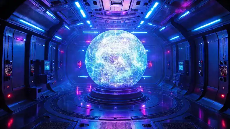 Esfera luminosa futurista en cámara de seguridad