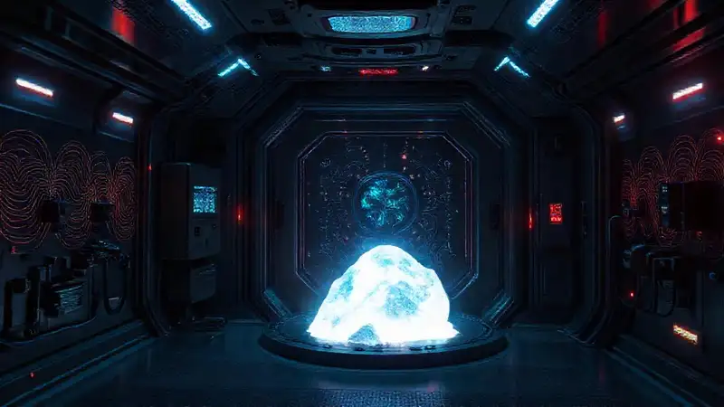 Cámara segura con material misterioso y tecnología futurista
