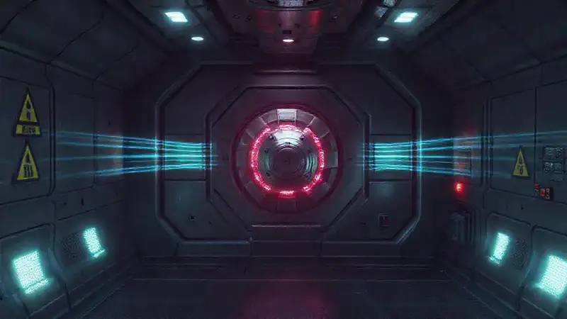 Sala segura con tecnología y ambiente misterioso