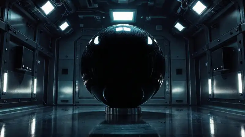 Esfera negra misteriosa en contención futurista
