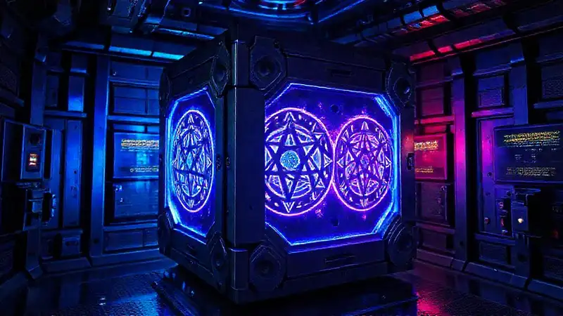 Cubo metálico misterioso en cámara de contención