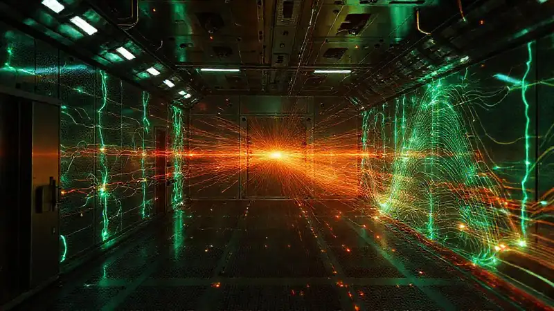 Campo energético distorsionado en entorno seguro y misterioso