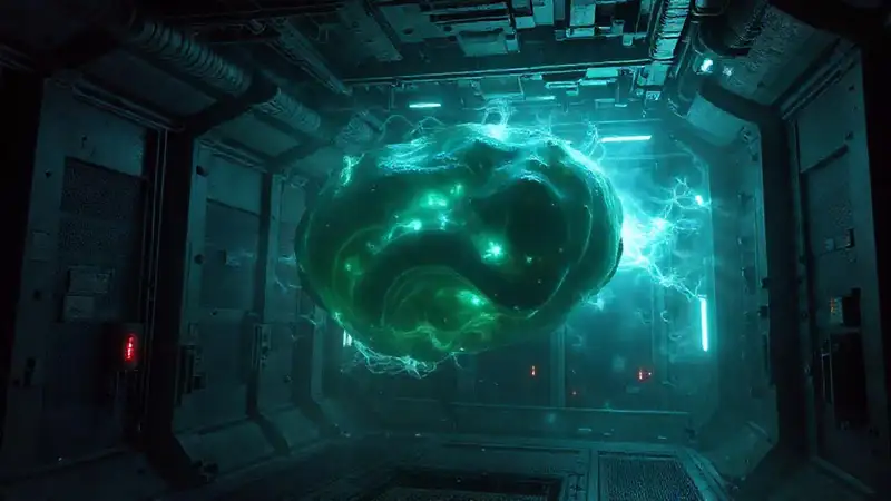 Masa orgánica misteriosa en contención futurista