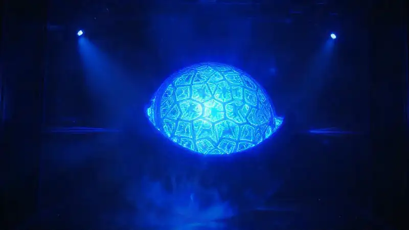 Esfera azul con patrones y efectos cuánticos
