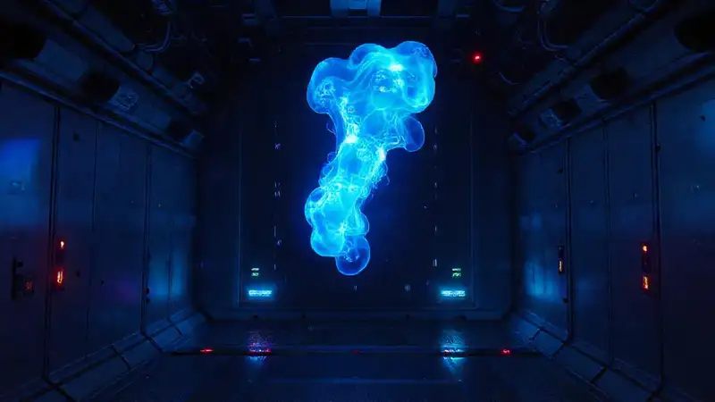 Materia luminosa y fluctuante en contenedor futurista