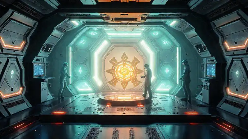 Cámara futurista con artefacto y vigilancia avanzada