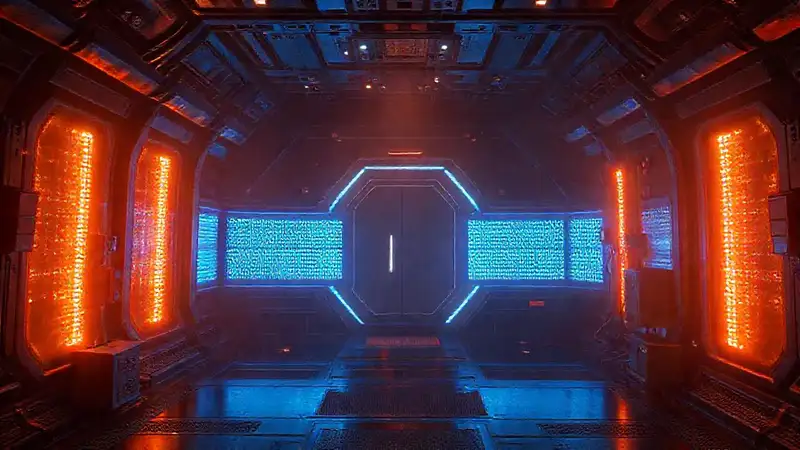Cámara futurista con energía y misterio