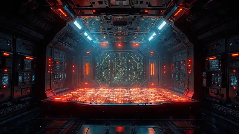 Cápsula futurista con energía y sensación amenazante
