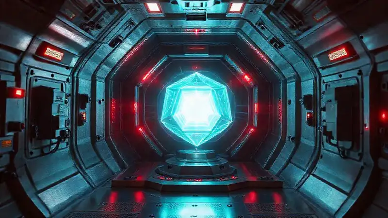 Cámara de contención futurista con luces y ciencia