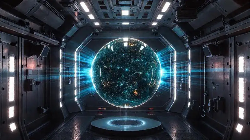 Esfera de energía en contención futurista segura