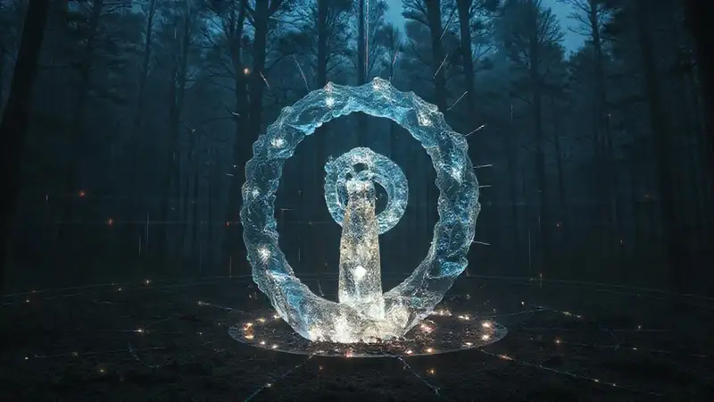 Estructura cristalina brillante en entorno futurista