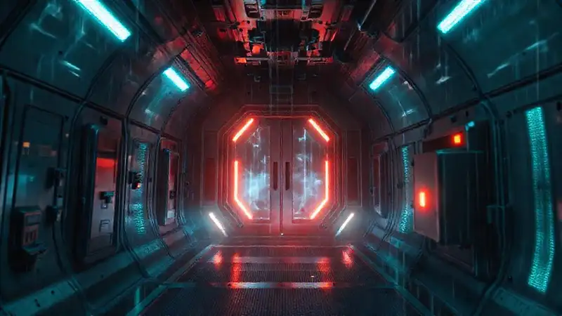 Cámaras futuristas con efectos y advertencias electrónicas