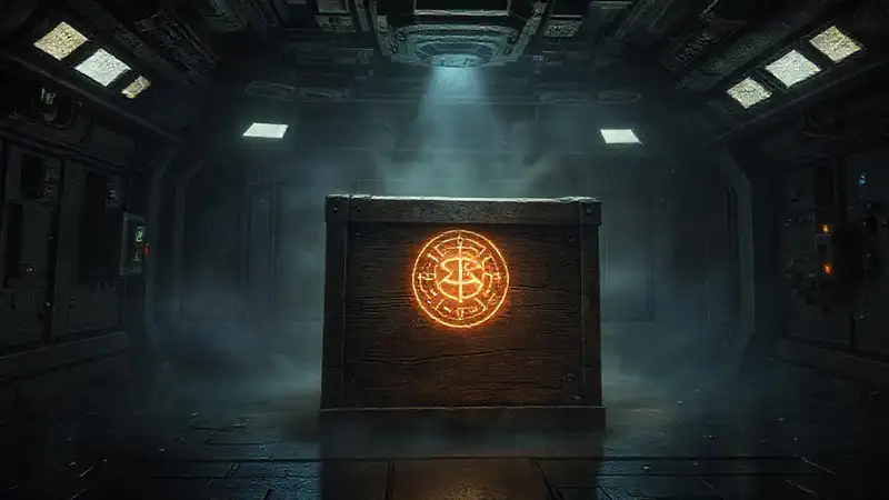 Caja antigua con símbolos y energía misteriosa