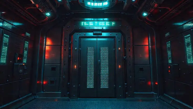 Estructura metálica con inscripciones enigmáticas y futuristas