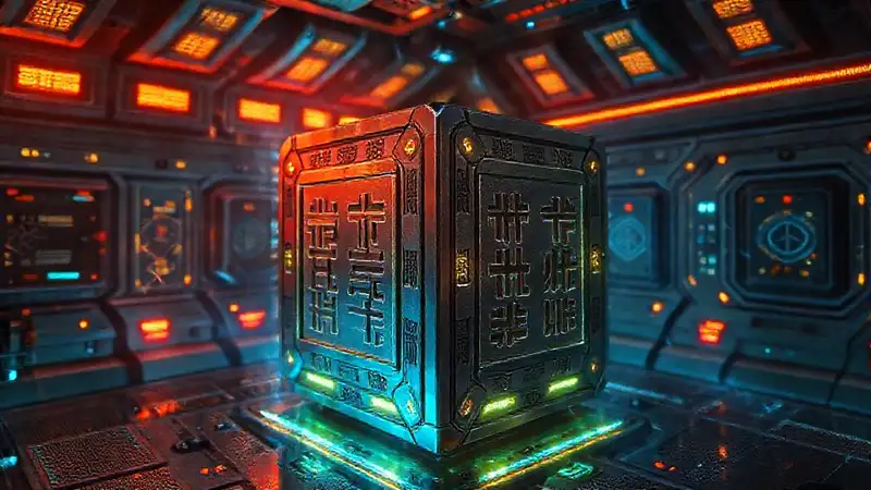 Objeto metálico brillante en entorno futurista