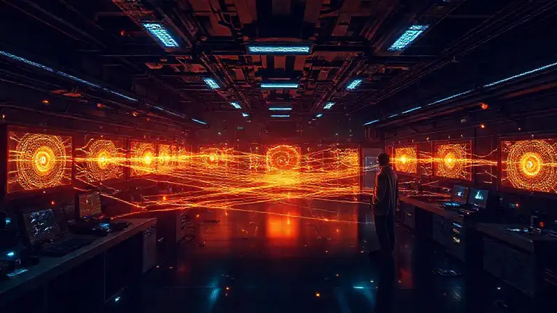 Laboratorio futurista con energía y seguridad avanzada