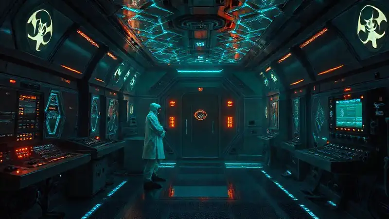Laboratorio futurista con energía y seguridad elevada