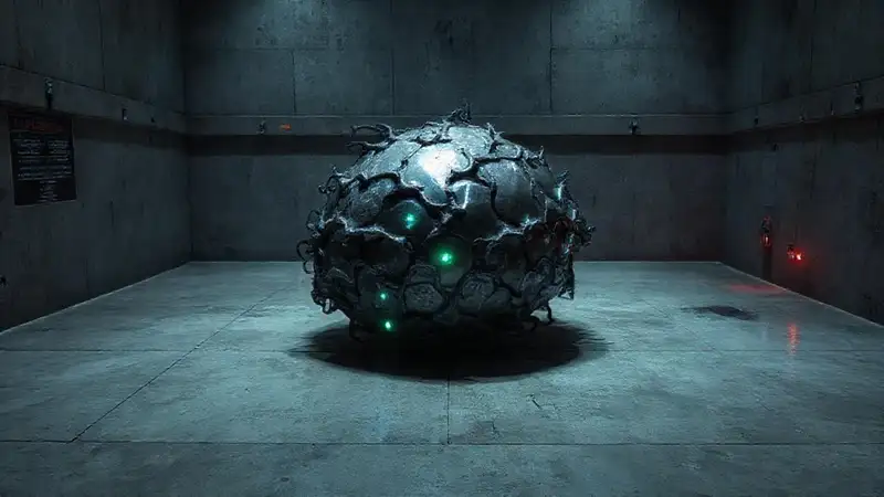 Objeto metálico misterioso en entorno de contención