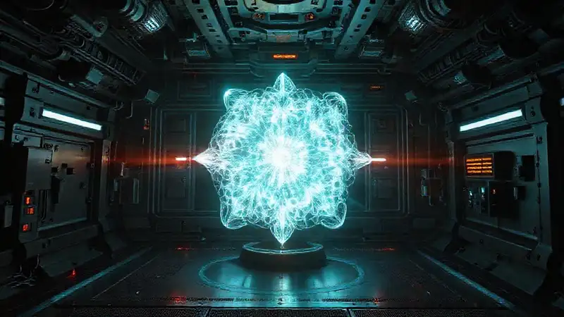 Esfera fractal luminosa en cámara de seguridad