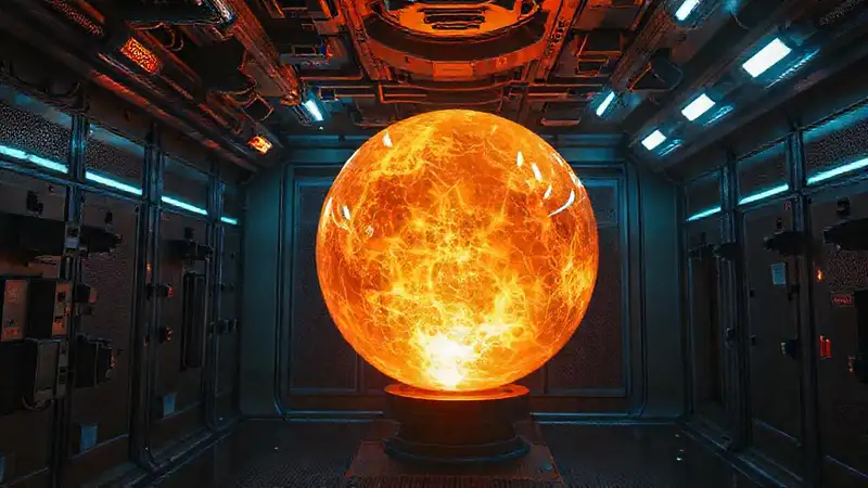 Esfera luminosa en contención tecnológica y secreta
