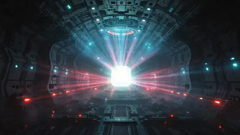 Distorsión espacial en cámara futurista misteriosa