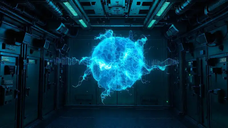 Plasma alienígena en sala futurista de seguridad