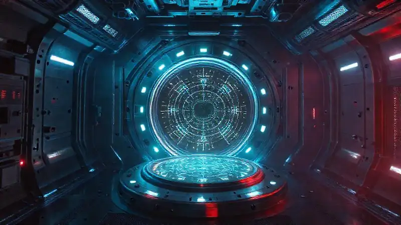 Portal desconocido en cámara futurista y peligrosa